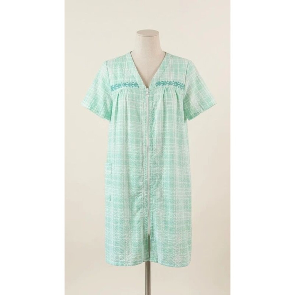 Vintage Green Plaid House coat Dress Duster Muumuu Cottagecore Robe 2x